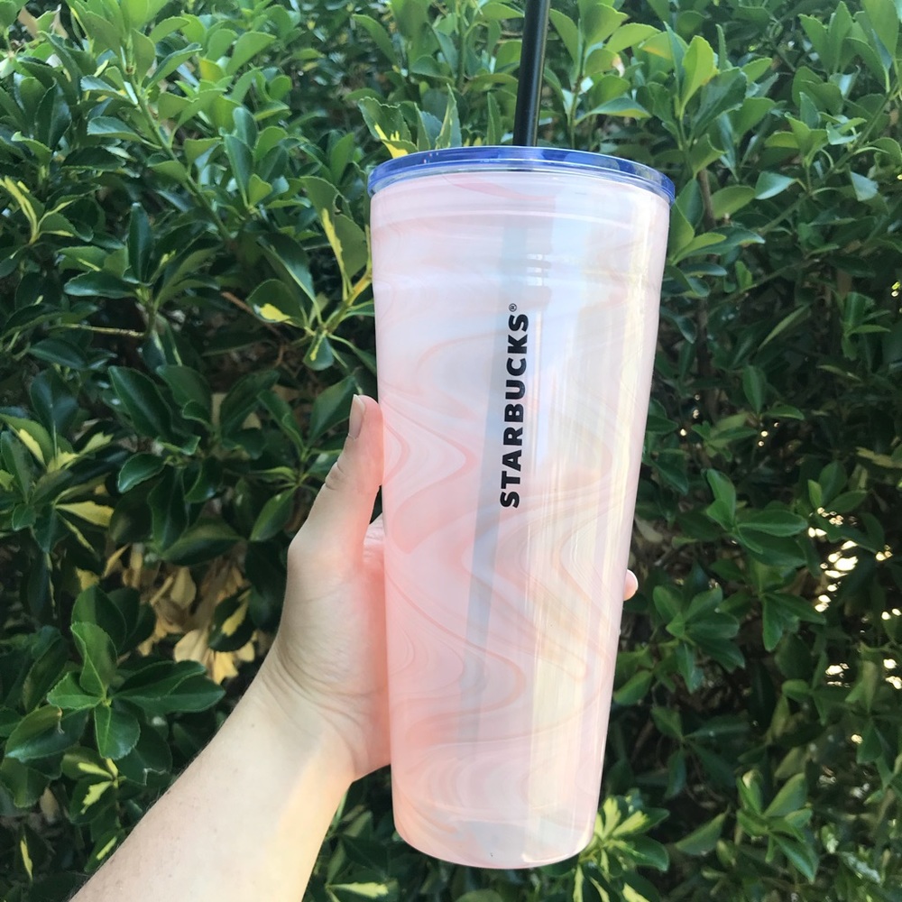 Rare! Starbucks double wall GLASS pink marble cup